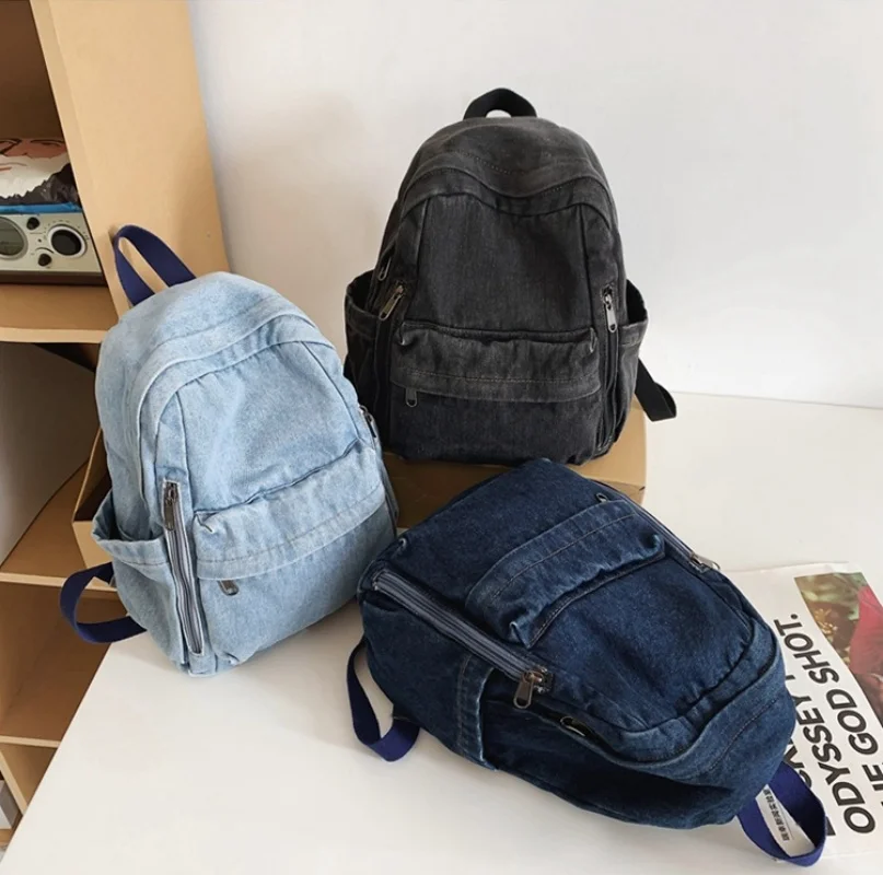 Embroidered Washed Denim Canvas Backpack For High School And College Students, Ruiying fashionable And Simple Travel Backpack