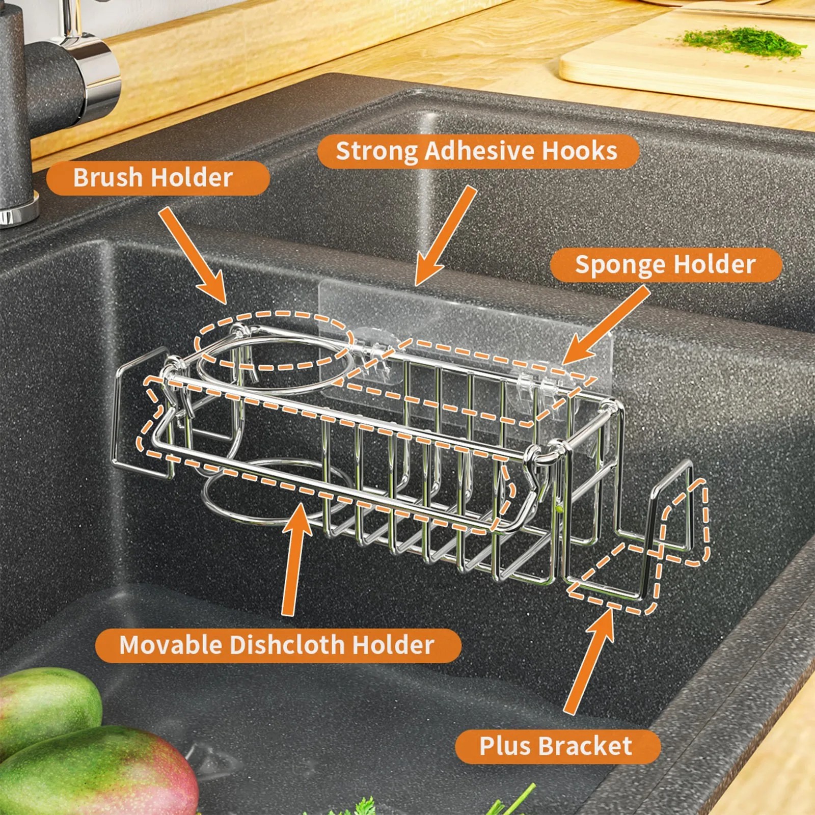 Kitchen Stainless Steel Sink Drain Rack Sponge Storage Faucet Holder Soap Drainer Shelf Basket Organizer Bathroom Accessories