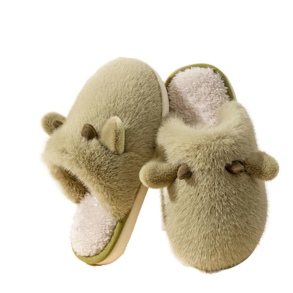 

Fashion Anti Slip Cartoon Plush Slippers Closed Toe Kawaii Cute Furry Calf Slippers Silent Soft Couple Slippers Men