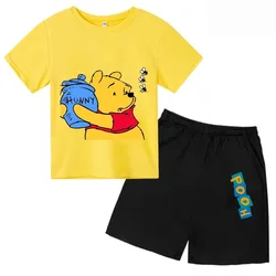 Summer Winnie The Pooh Cartoon Children Tshirt + Shorts 2pcs Suit Kid Boy Girl abbigliamento Casual grafica stampata set a maniche corte