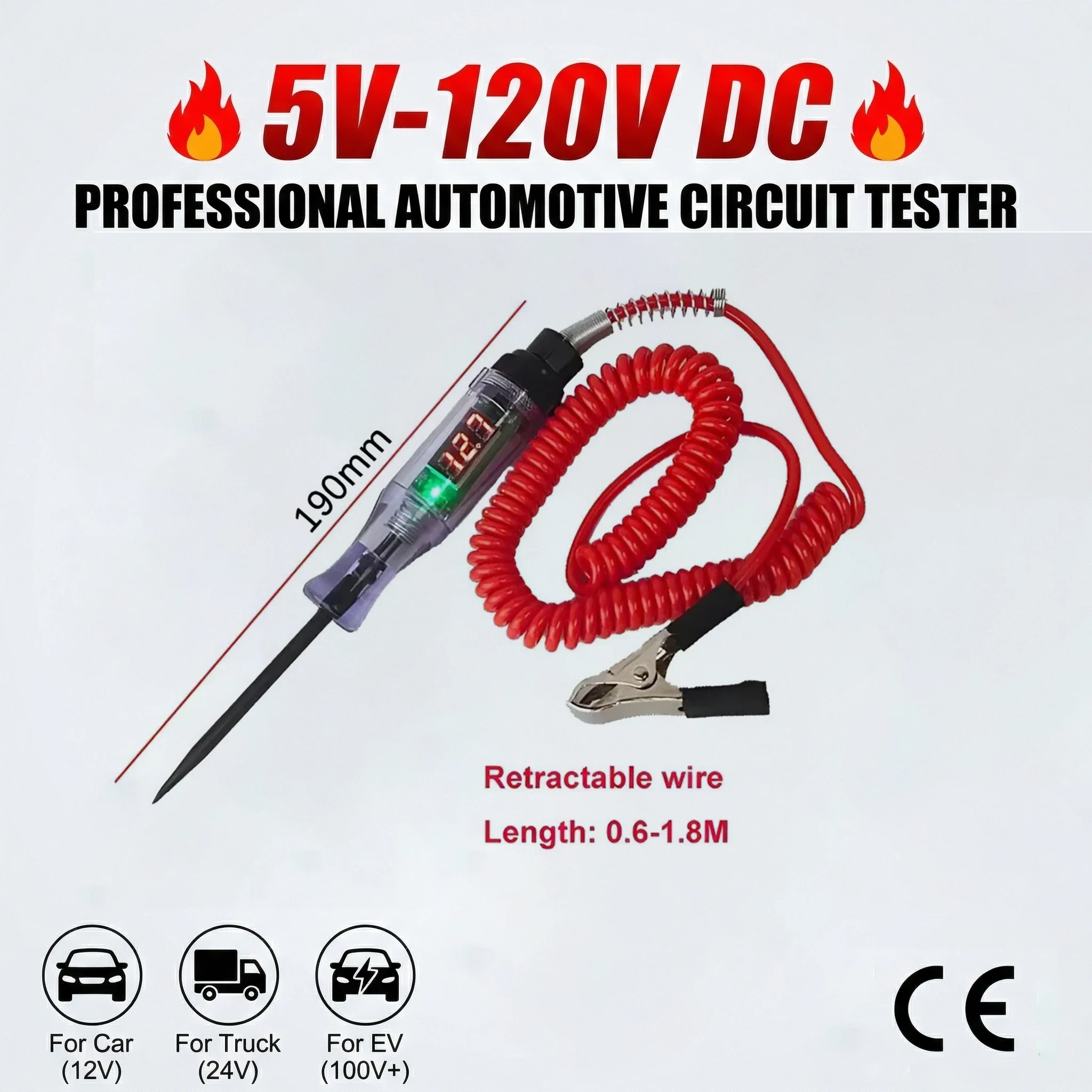 

2026 5V-120V DC Car Truck Voltage Circuit Tester, Auto Diagnostic Probe Test Pen Light Bulb Electric Measuring Repair Tool