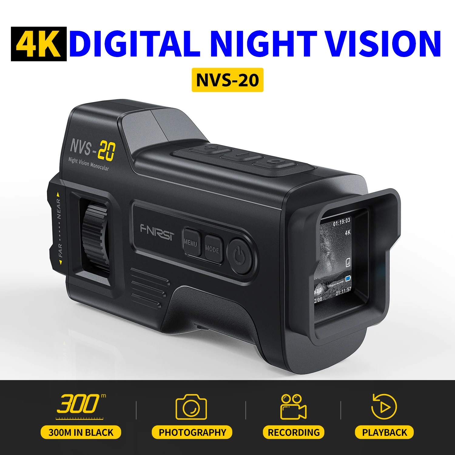 

FNIRSI NVS-20 4K UHD Infrared Night Vision Monocular Telescope Digital Monoculars for Hunting Camping Outdoor 300M 36MP 6X Zoom