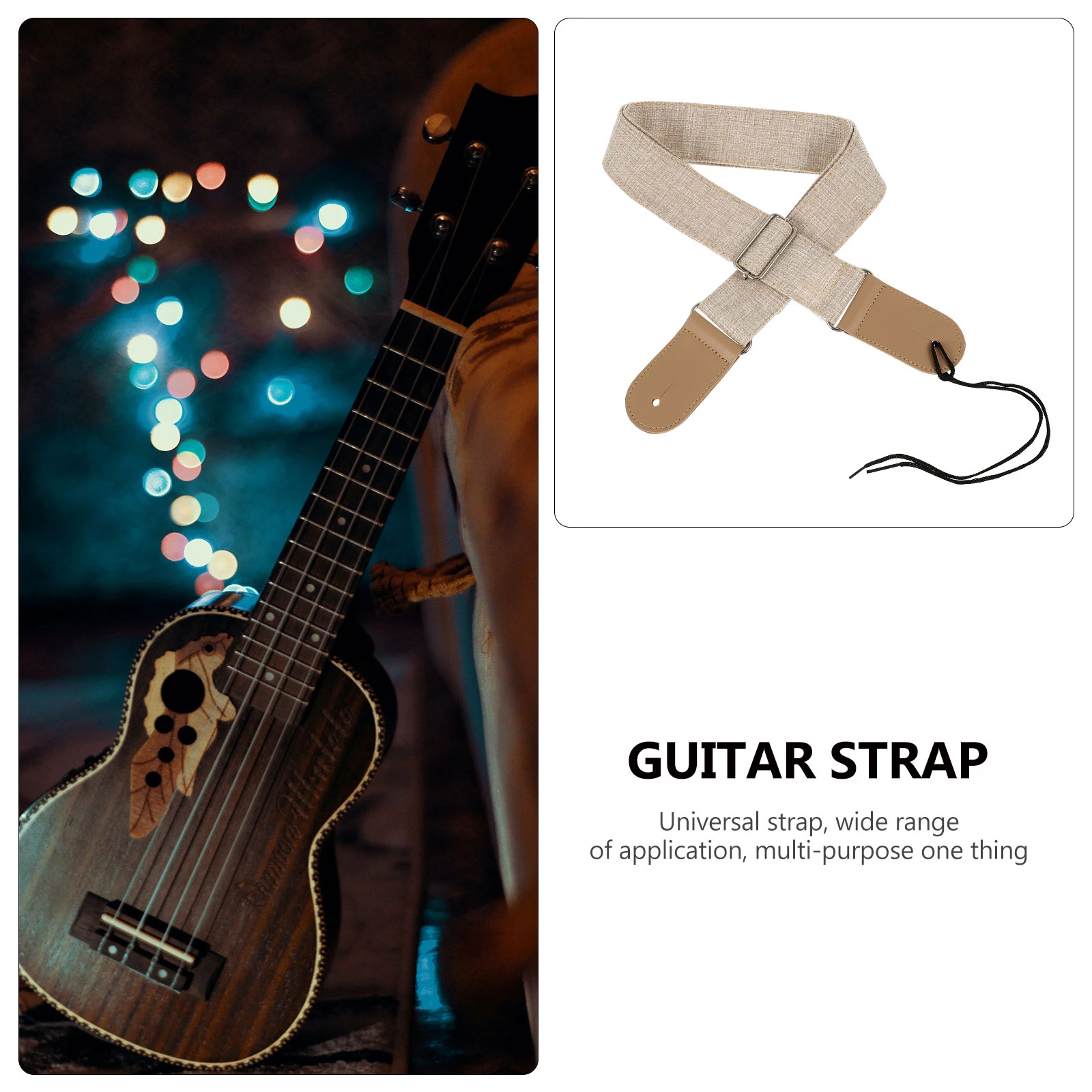 

Adjustable Guitar Strap Beige Cotton Linen Comfortable Shoulder Relief for Electric Acoustic Bass Ukulele Gift Belt