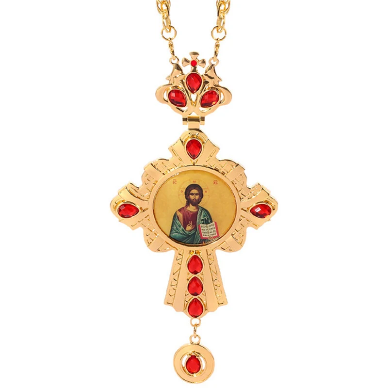 High quality pectoral cross orthodox Jesus crucifix pendants rhinestones cross chain gold religious Jewelry pastor Prayer items