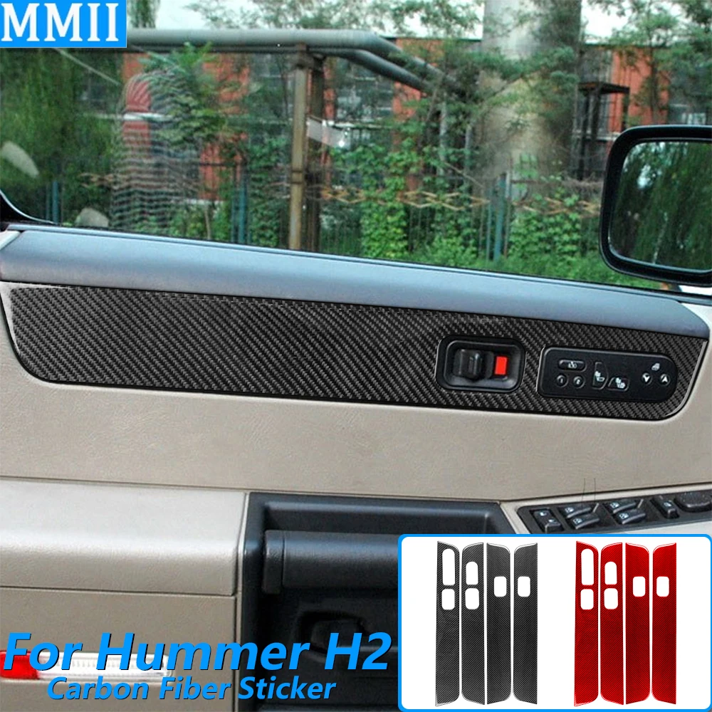 

Для Hummer H2 2003-2007: Накладка на внутреннюю дверную панель из настоящего карбона, аксессуар для автомобиля, декоративная наклейка для интерьера