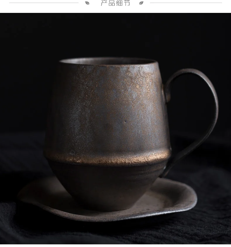 Japanese Style Ceramic Vintage Office Tea Water Cup Creative Chinese Retro Pottery Coffee Milk Mugs With Wooden Handle Drinkware