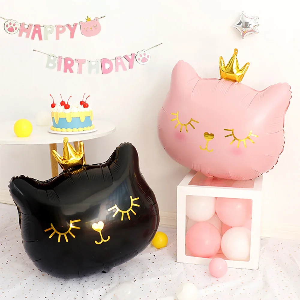 2/4 Stück Rosa Kronen-Katzen-Folienballon Niedlicher Cartoon Schwarzer Miau Haustier-Ballon Katzen-Tier-Party Geburtstagsdekoration Baby-Shower-Zubehör – Detail 6