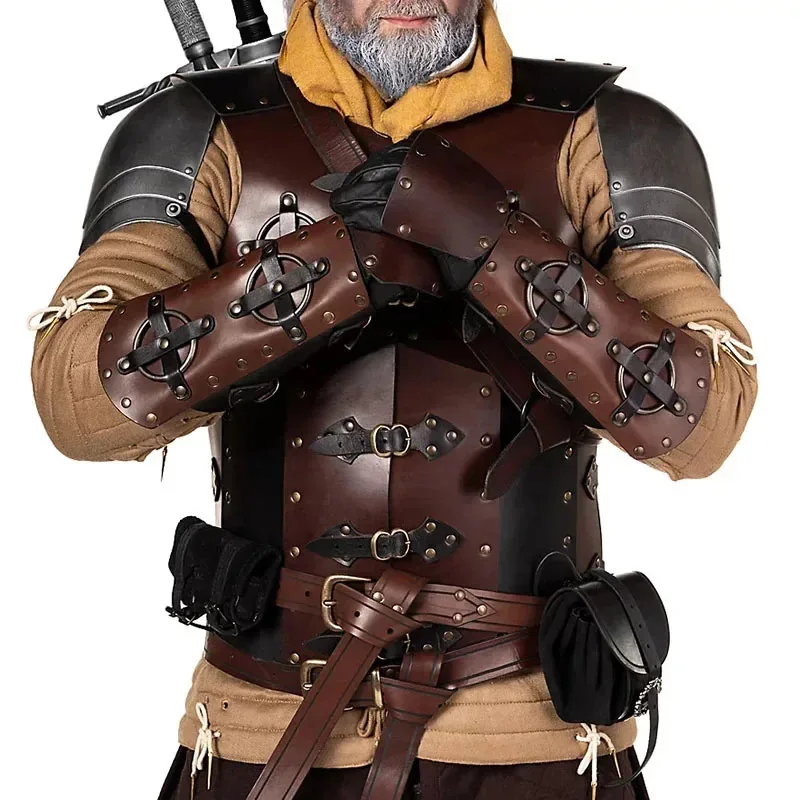 

Medi Viking Knight pirate costume steampunk body torso armor LARP cosplay outfit gothic leather vest coat men Carnival props