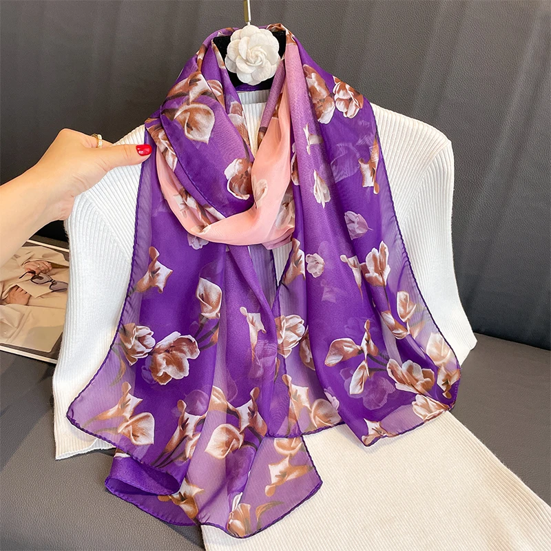 

2025 Fashion Floral Chiffon Hijab Cachecol Female Lady Bandanas Beach Towels Summer Muslim Veil Women's Foulard