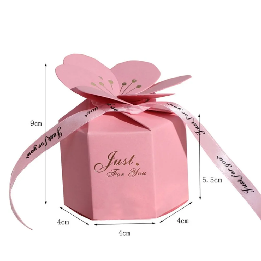 10PCS Creative Wedding Favor Box Hexagonal Paper Chocolate Candy Boxes Party Decor Ribbon Gift Packaging Boxes