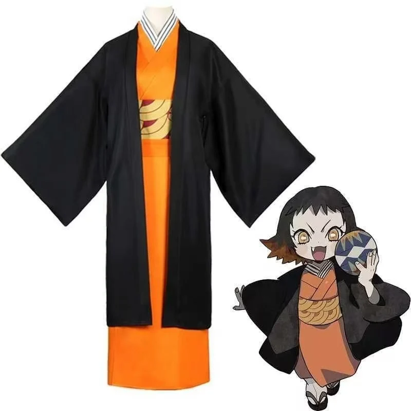 

Susamaru Cosplay Costume Japanese Kimono Outfit Black Haori Orange Yukata Full Set Anime Outfit For Halloween Cosplay Party