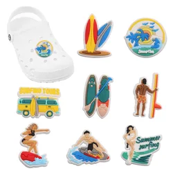 Single Sale 1-9pcs Shoe Charms Surfing Surfboard Sea Swimming Accessories PVC Shoes Decoration DIY For Wristbands Party Gift