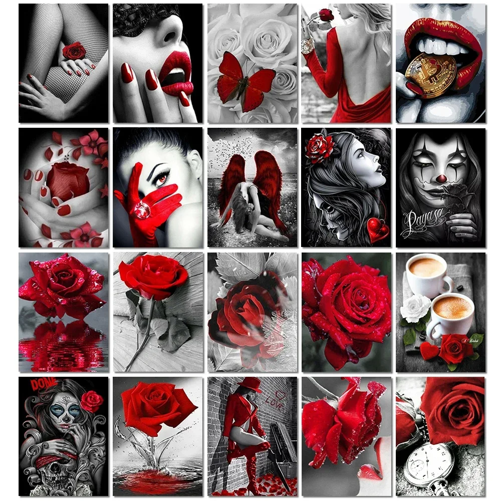 5D Diamond Painting Flower Rose Skull Art Diamond Embroidery Black and White Picture DIY Cross Stitch Set Home Decoration