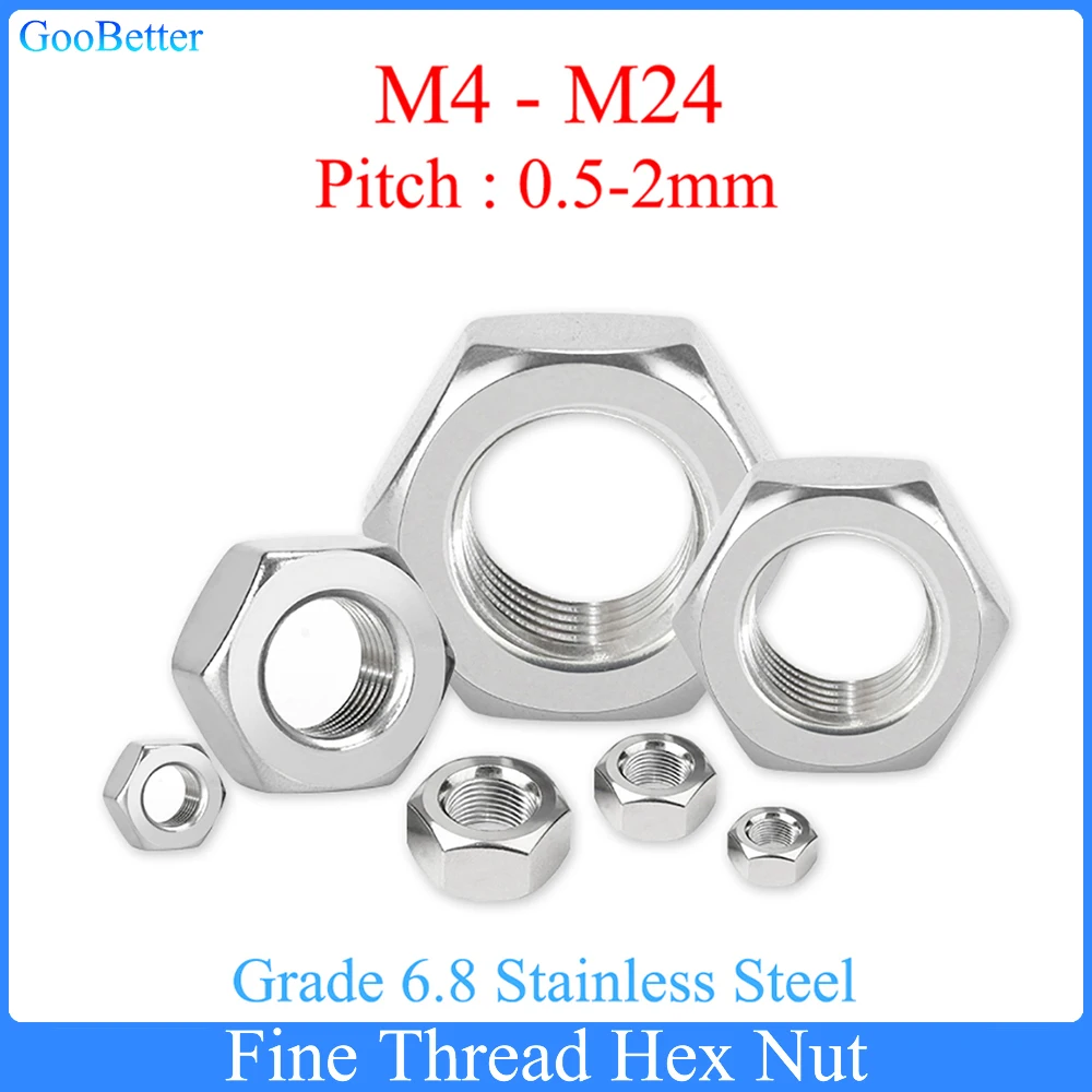 

5-200Pcs M4 M5 M6 M8 M10 M12 M14 M16 M18 M20 M22 M24 Fine Thread Hex Nut Stainless Steel Hexagon Nut For Screw And Bolt Fastener