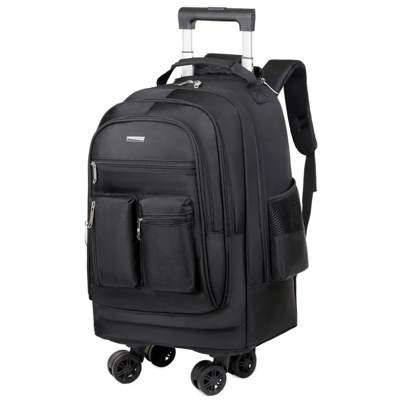 water-resistant-leather-film-business-travel-backpack-with-pull-rod-double-shoulder-bag-universal-wheel-luggage-carrier
