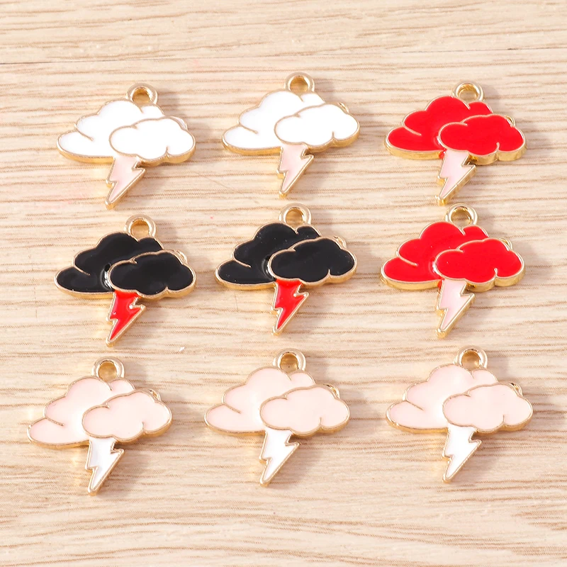 10pcs 16x16mm Cute Enamel Clouds Lightning Charms for Making DIY Drop Earrings Pendants Necklaces Bracelets Jewelry Accessories