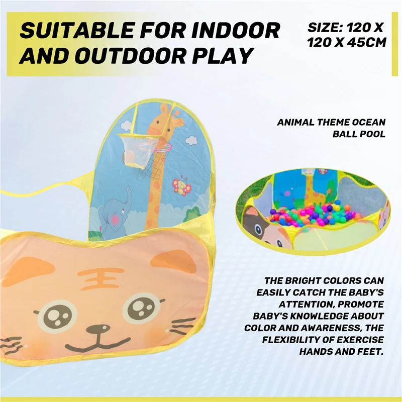 

FBIL-Baby Ball Pool Baby Play Tent Portable Baby Ball Ocean Pool And Basketball Hoop Animal Theme