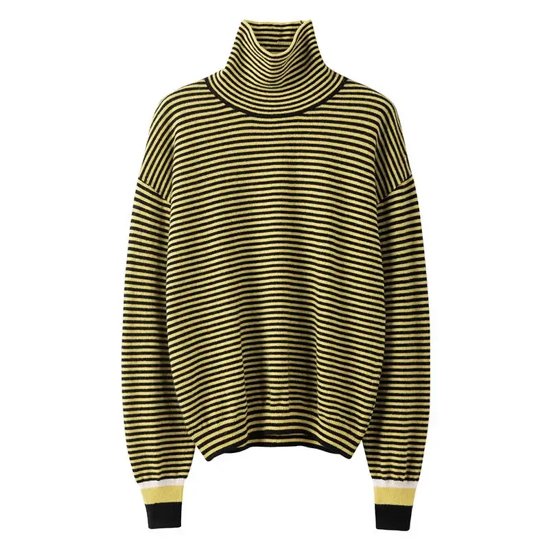 elegant cozy 100% cashmere striped turtleneck sweaters