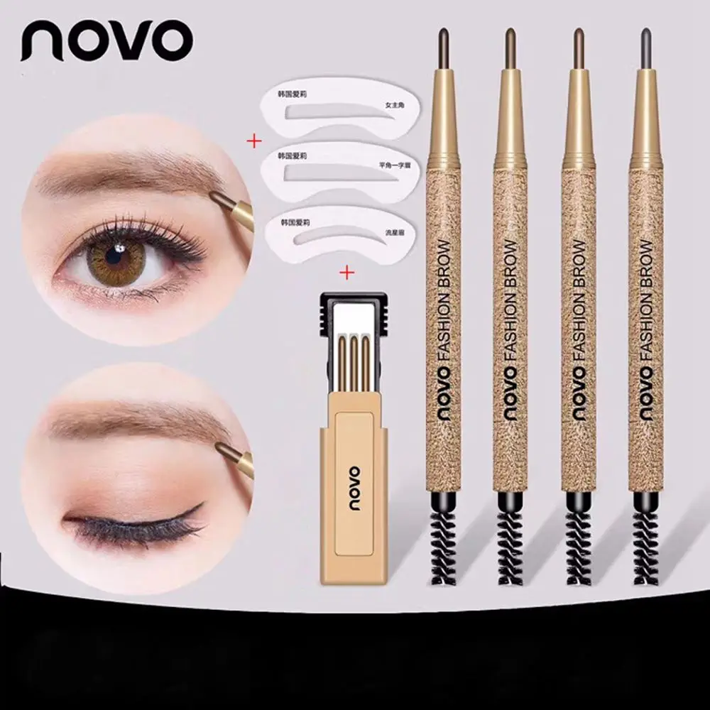 Fashion 4 Colors NOVO Eyebrow Pencil Longlasting Waterproof EyeBrow Template Kit Natural Professional Eye Makeup Tool