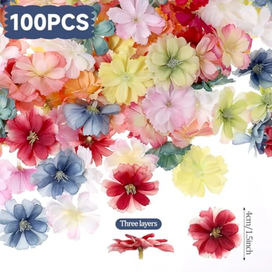 Têtes de fleurs de prunier artificielles en soie, 100 pièces, fausses têtes de fleurs pour l'artisanat, petites fleurs, petites fleurs pour bricolage, maison de vacances
