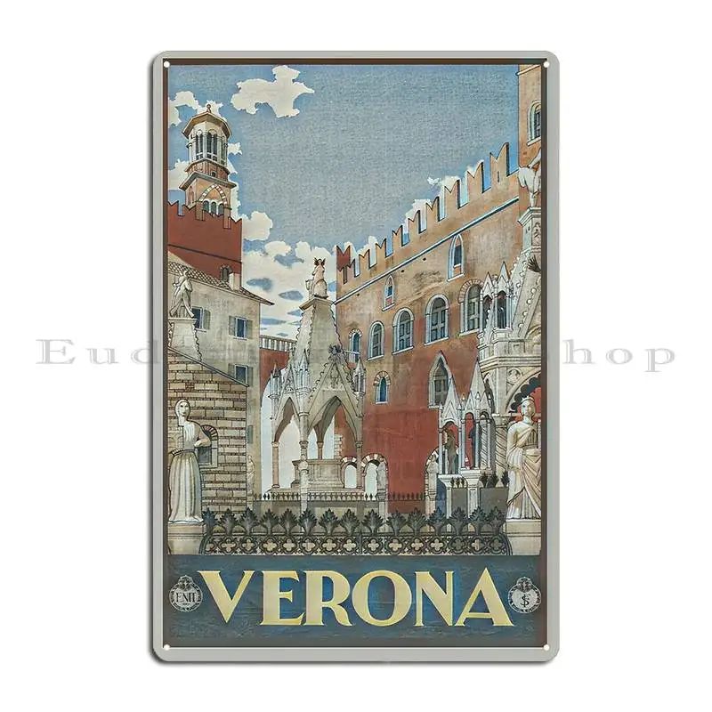 Verona Vintage Travel Poster Metal Plaque Poster Personalized Wall Custom Club Club Personalized Tin Sign Poster