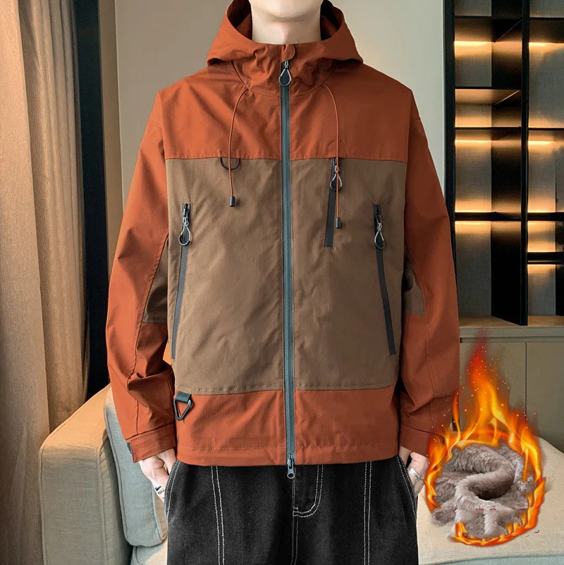 

Мужская плюшевая куртка, осенне-зимняя лоскутная мужская куртка-карго с длинными рукавами, утепленная водонепроницаемая ветрозащитная уличная спортивная мужская верхняя одежда