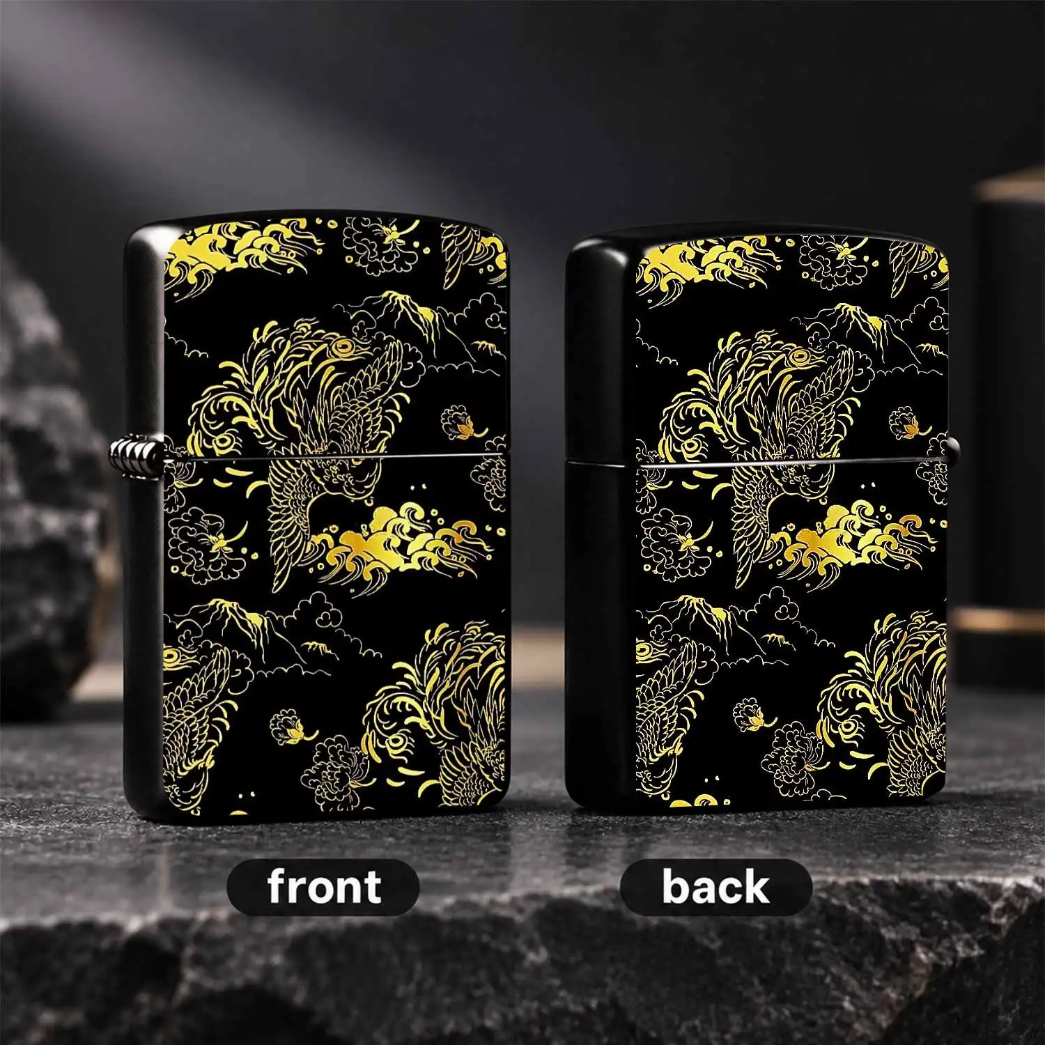 Eastern Style Style Gilded Auspicious Phoenix Pattern Lighter, Exquisite Black Base Gilded Ornament, Suitable For Daily Commute, Outdoor Trips, All Kinds Of Scenarios, Ideal For Gifting And Personal Collection, Premium Decorative Practical