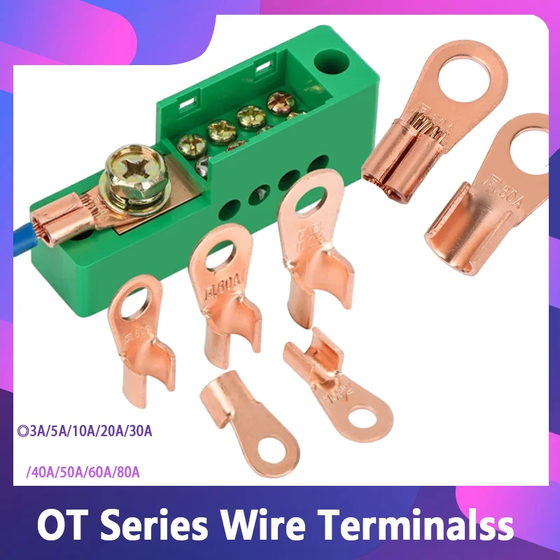10/30/100P Wire Terminal OT Type 3A 5A 10A 20A 30A 40A 50A 60A 80A Red Copper Bare Nose Lugs Crimp Open Mouth Cable Splice