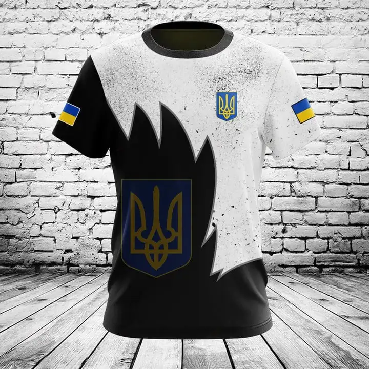 Custom Name Summer Casual Ukraine Shield Black Graphic T-shirts Unisex Fashion Daily Jersey Loose Vintage Short Sleeve Pullover