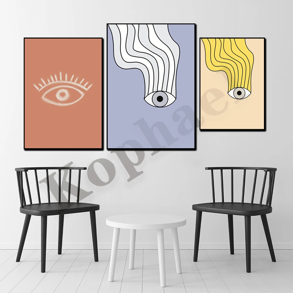 أصفر أسود أزرق عين الشر خط الفن انتقائي قماش اللوحة الديكور