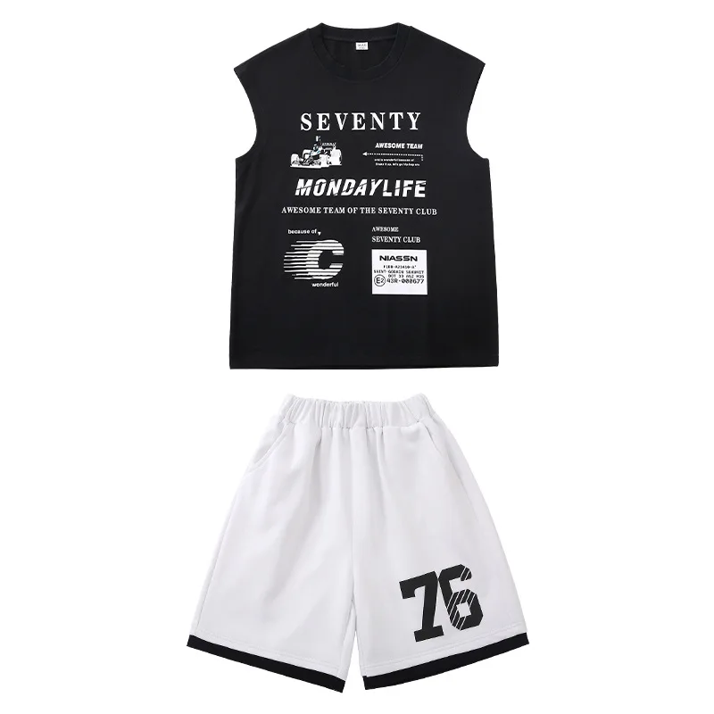 เด็กKpop Hip Hopเสื้อผ้าสีขาวสีดําพิมพ์Tเสื้อสบายๆฤดูร้อนกางเกงขาสั้นสําหรับGirl Boy Jazz Danceสวมเสื้อผ้าเครื่องแต่งกาย