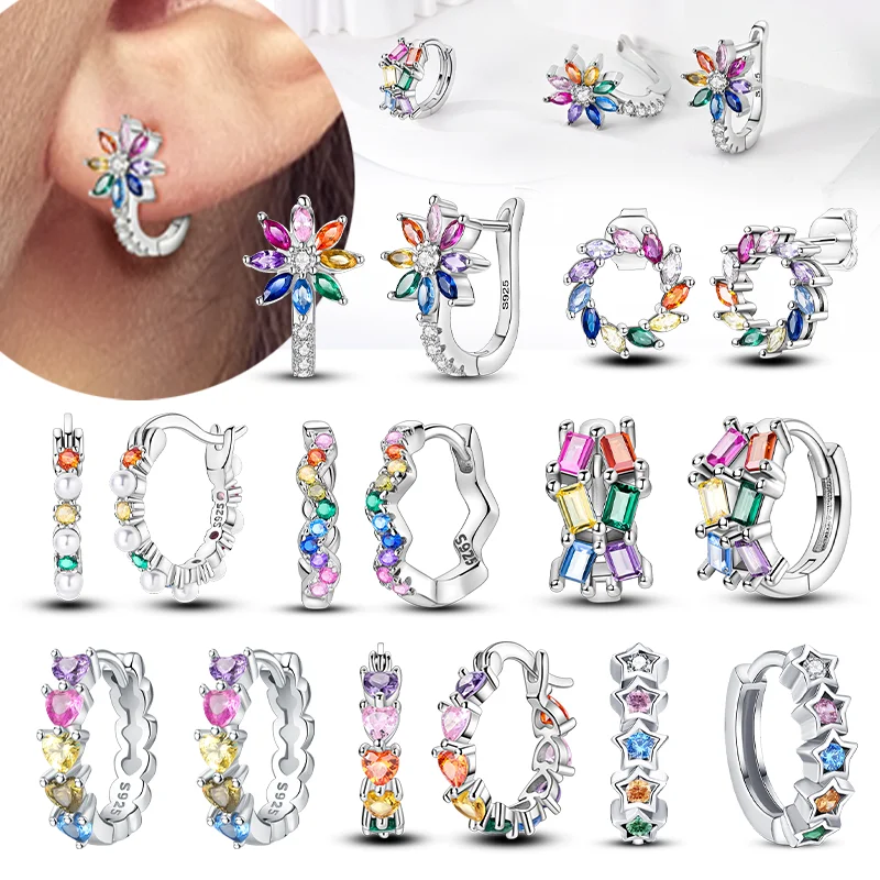 925 Sterling Silver Sparkling Iris&Tulip Double Flower Earrings Ladies' Daily Commuting With Jewelry