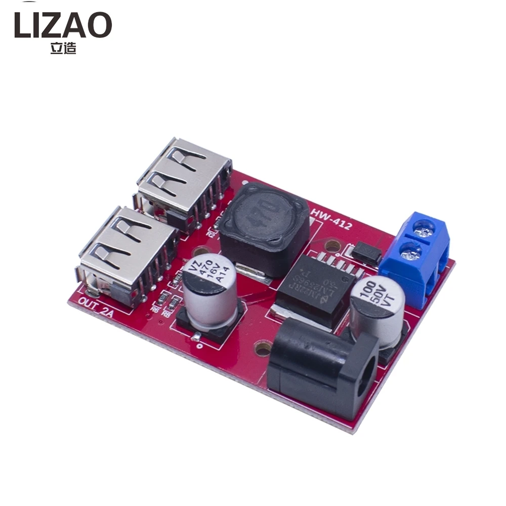 LM2596S Dual USB DC-DC Step-Down Module, 9V-36V to 5V 3A Buck Converter for Car/Solar Power Supply Module