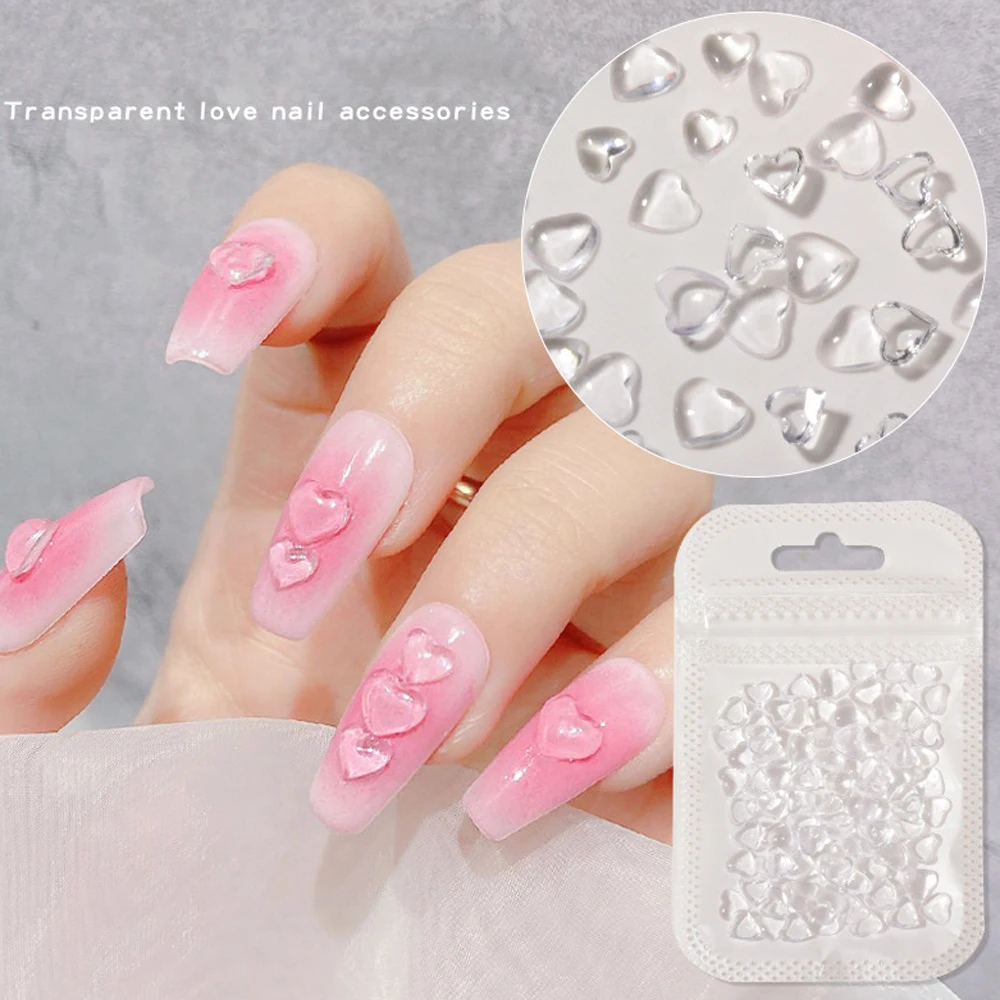 20-100 pezzi di ciondoli per decalcomanie per nail art a forma di cuore 3D per unghie, ciondoli per unghie a forma di cuore in acrilico trasparente 3D per donne Accessorio per salone manicure fai da te *