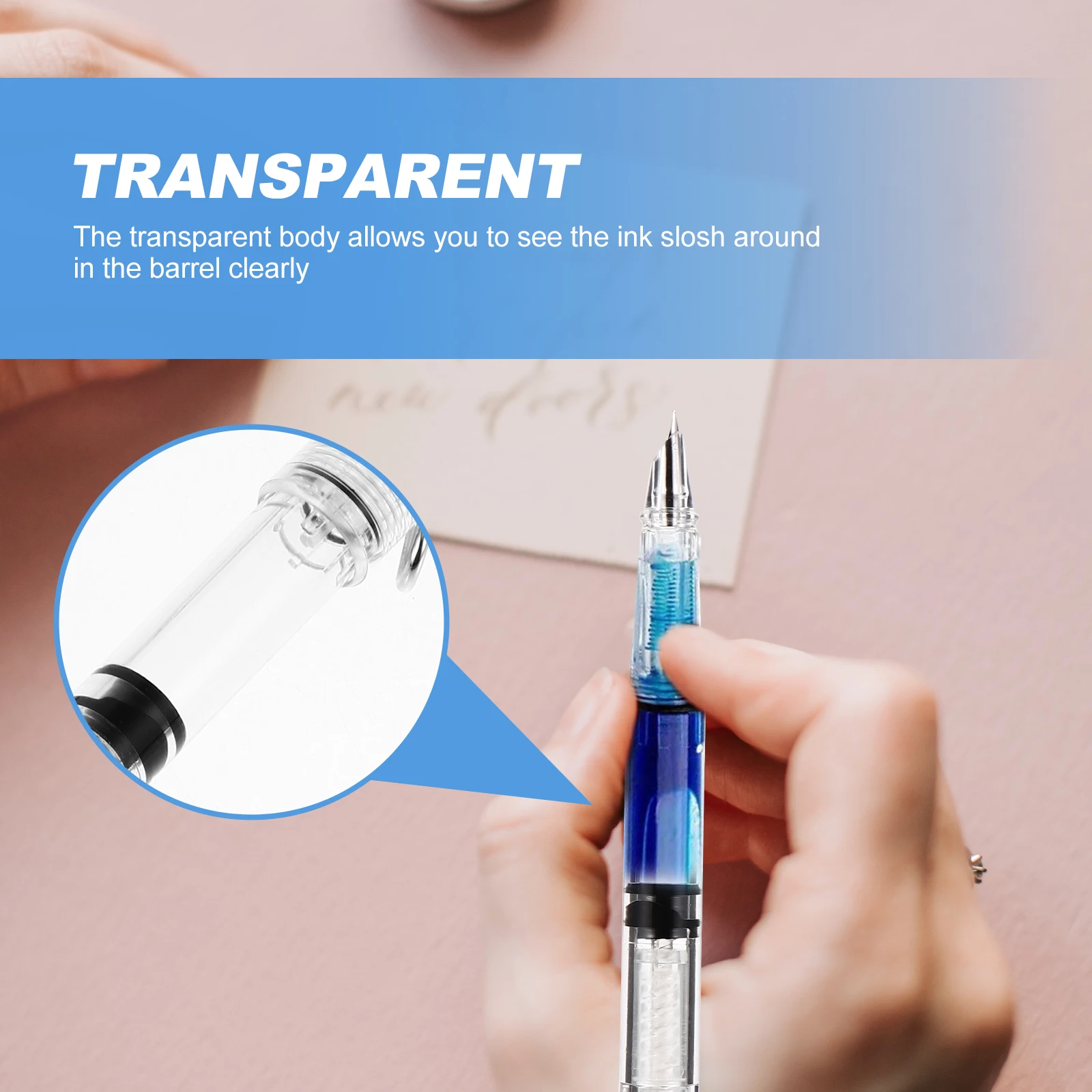 

2pcs Transparent Fountain Pens Refillable Ink Pens Smooth Writing Curved Tip For Calligraphy Practice Students Office School