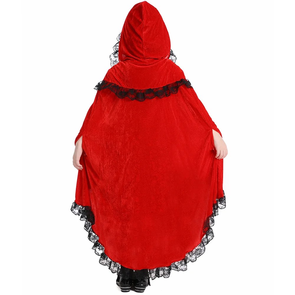 Girls Halloween Little Red Riding Hood Costumes Kids Children Fairy Tales Cosplay Carnival Purim Christmas Role Play Party Dress