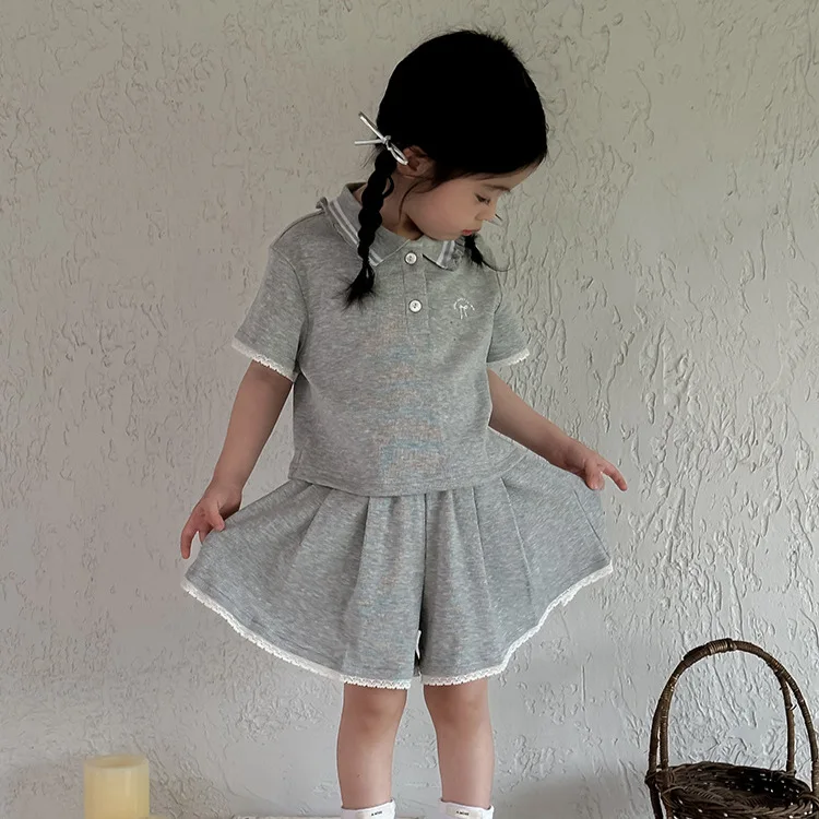 Girls Suit Children Gentle Preppy Suit 2024 Summer New Korean Fashion Girl Bow Letter Knitting Lovely Lady 2-piece Set