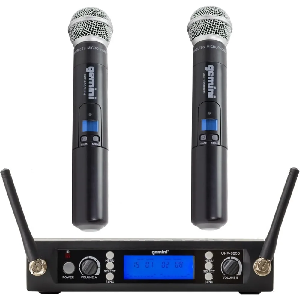 Wireless Handheld Microphone System - Dual UHF Mics, 512-537.5 MHz, Auto-Sync Pairing, 2 XLR Outputs, LCD, 1U Rack Mount