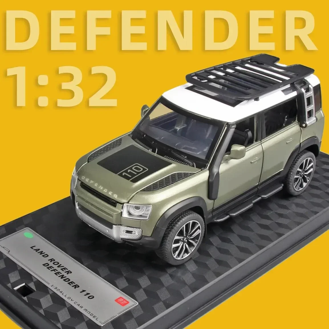 Modèle de voiture à remonter moulé sous pression avec son et lumière, collection de jouets pour Land Rover New Defender, cadeau, 1/32, 110