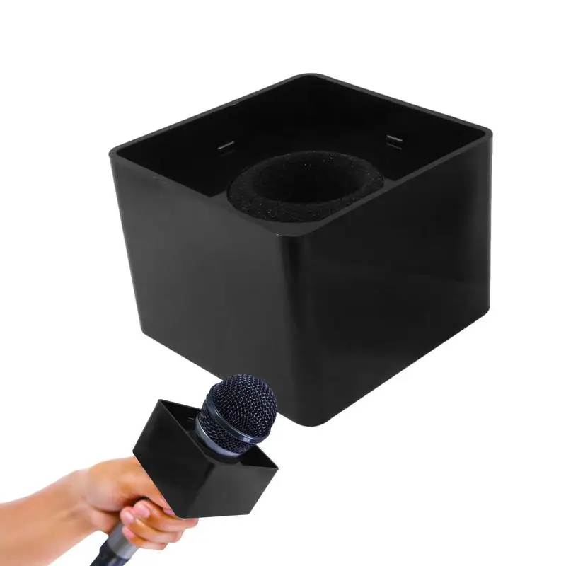 Microphone Logo Flag Station Square Shaped Interviews KTV Mic Station Cube Interviews Box ABS Prop Stand News Reporter Injection