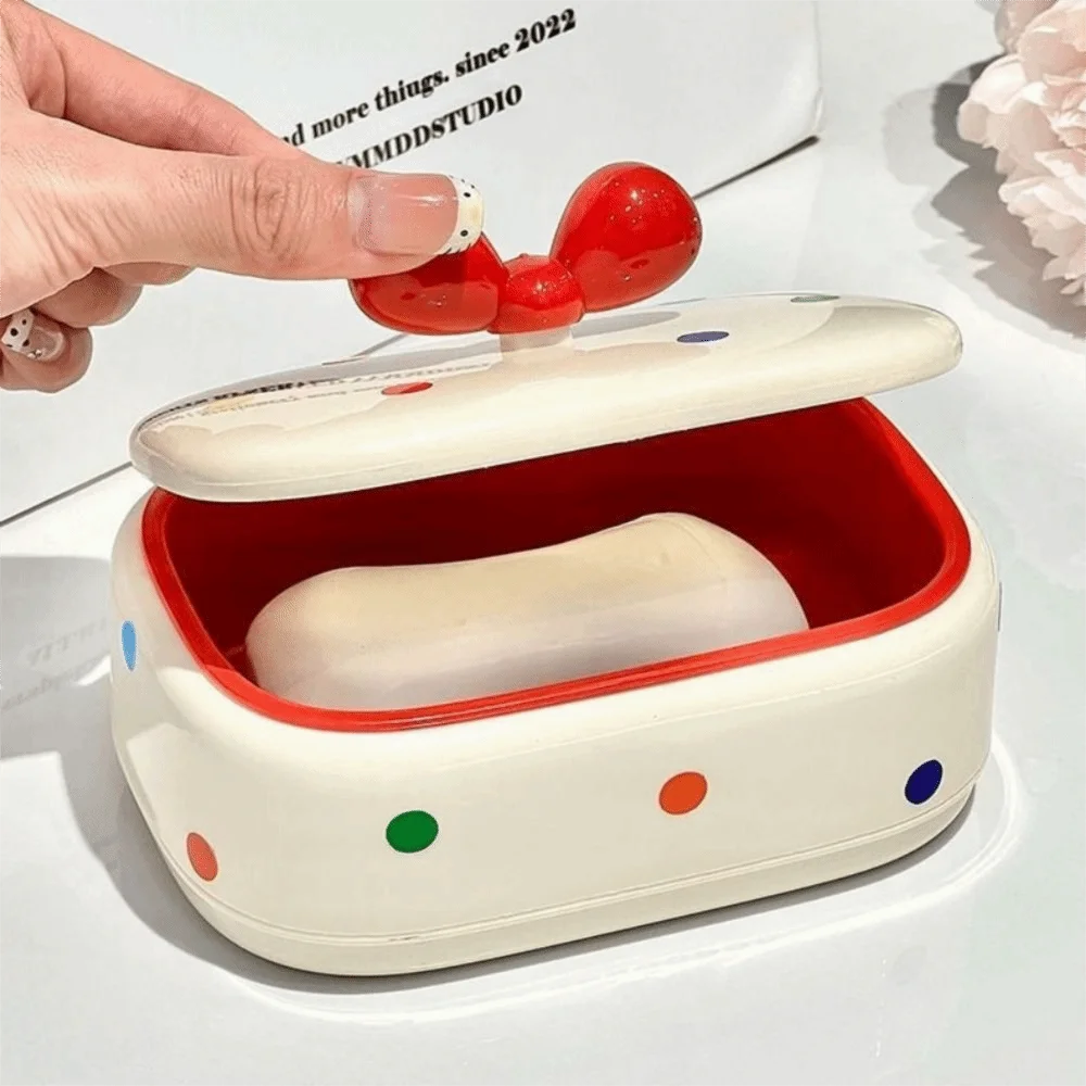 Creative Dopamine Soap Holder Drain Tray White&red Soap Box Dot Bow Drainage Soap Dish Hotel Ornament