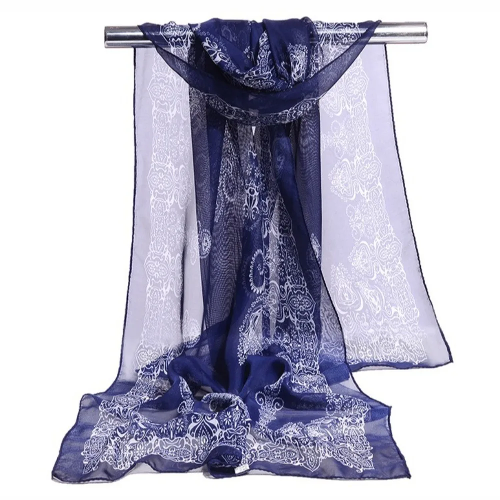 Hot Sale Flower Print Long Chiffon Scarf Butterfly Sun Protection Wrap Hijab Soft Wrap 10 Colors Shawl Silk Women
