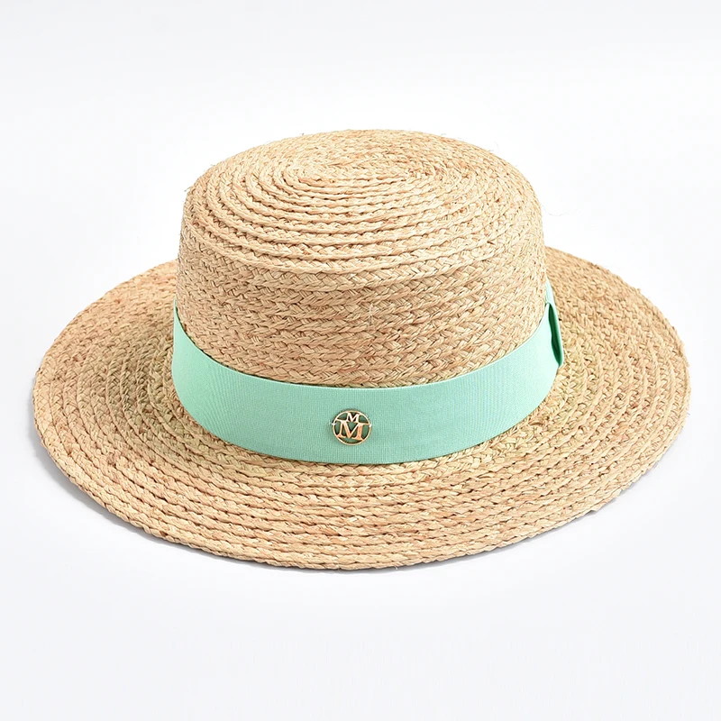 Summer Hats for Women New Natural Straw Sun Hat Ribbon Bowknot Ladies Flat Top Travel Beach Hat