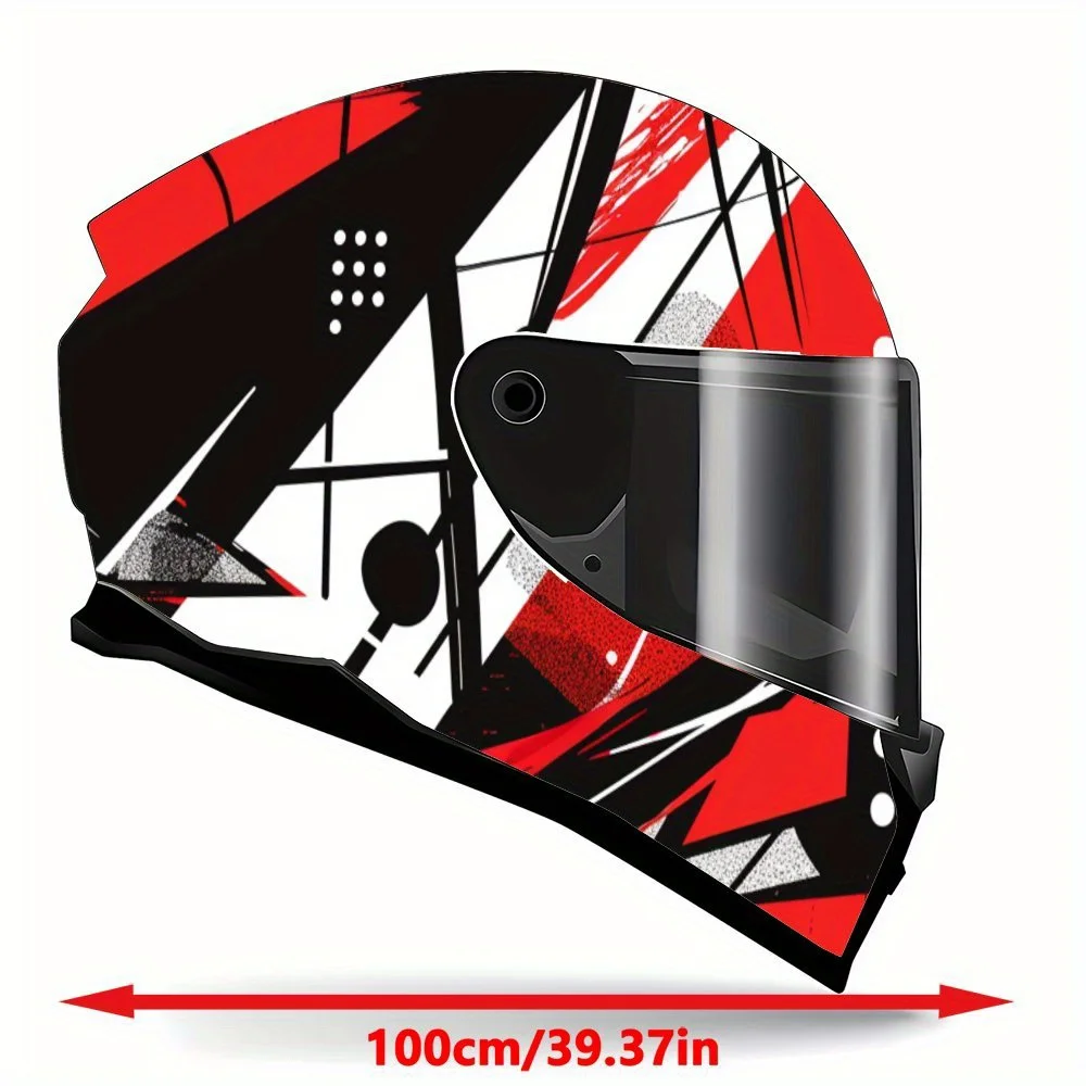 Black White and Red Abstract Geometry Full Face Helmet Vinyl Wrap Sticker, Waterproof Scratch-Resistant Self-Adhesive PVC Decals