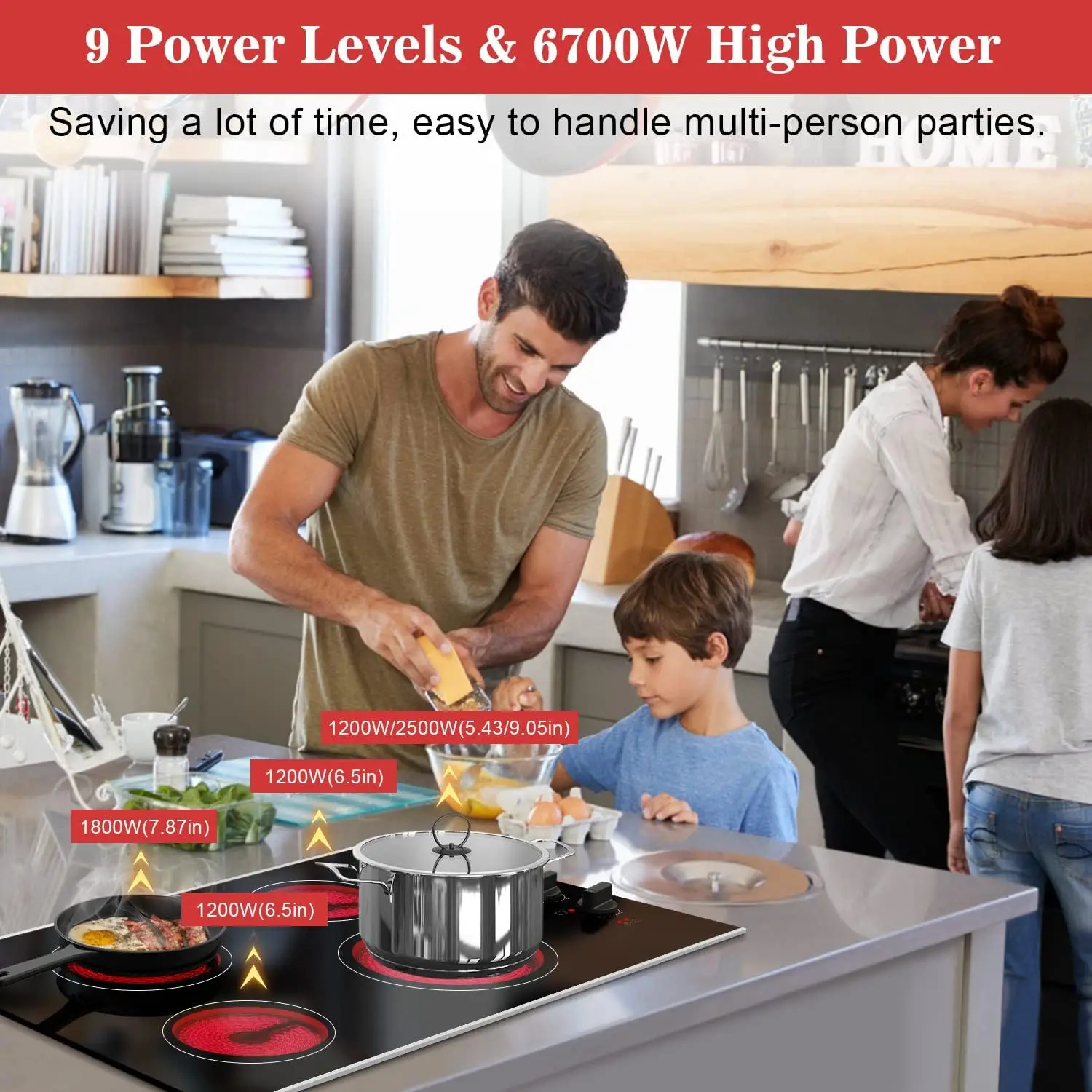 30 Inch Electric 4 Burners, Knob Control Built-in Ceramic , 30" Radiant Electric Stove Top with Glass Protection Metal Frame,Hot