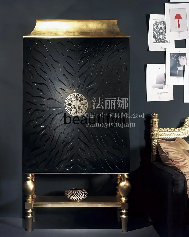 

XZZFrench неоклассический шкаф из цельного дерева, резная модель, витрина для комнаты, винный шкаф, роскошный декоративный шкаф