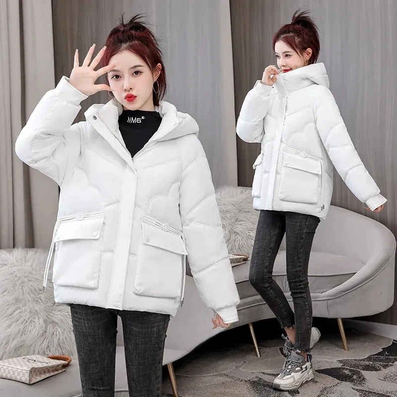 Kobiety Puffer Winter Down Cotton Coat 2024 New Parkas Thick Warm Clothing Hooded Jacket Loose Padded Snow Outercoat Female Outerw