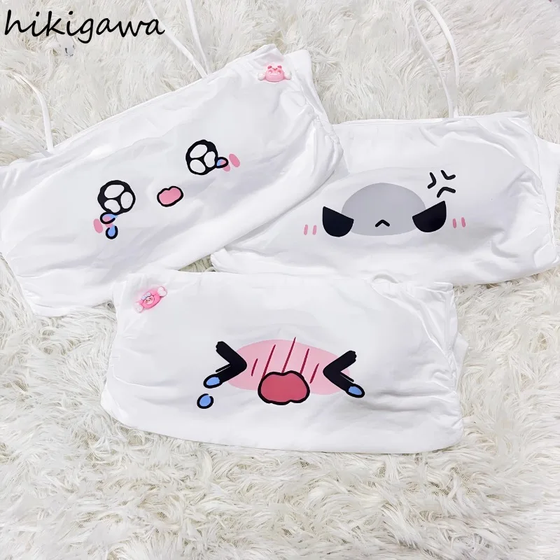 المحاصيل الأعلى ملابس عصرية الكورية اليابانية الدبابات البيضاء لطيف كاميس أنيمي سليم صالح الصيف Y2k القمم 2025 Ropa Mujer سترة مثيرة 7p313 #3