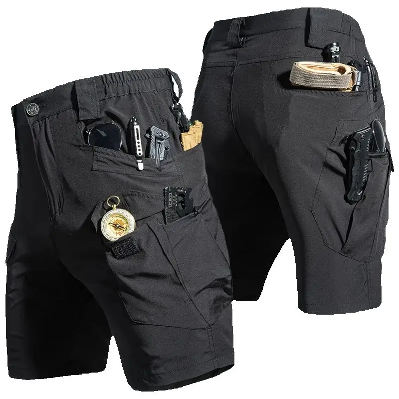 Tactical Quick-Dry Shorts for Men Outdoor Workwear Multi-Pocket Elastic Breathable Lightweight Summer Sport Pants
