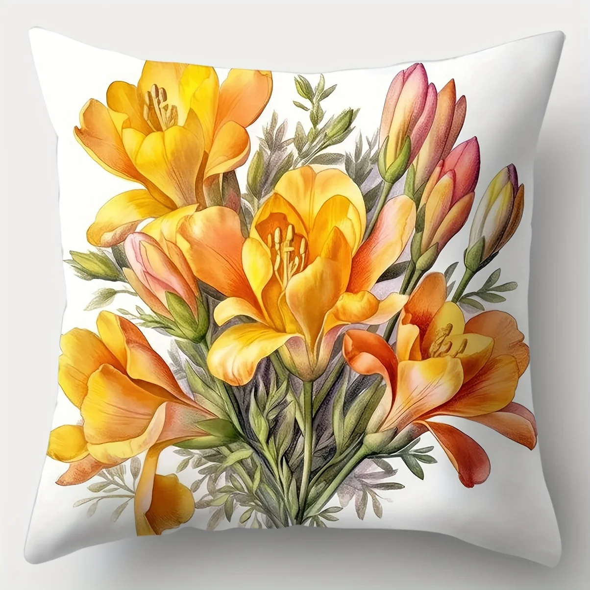 4Pcs Yellow Flower Pillow Covers 45x45cm Double-sided Printed Bouquet Cushion Cases Bright Floral Home Decor Throw Pillows No